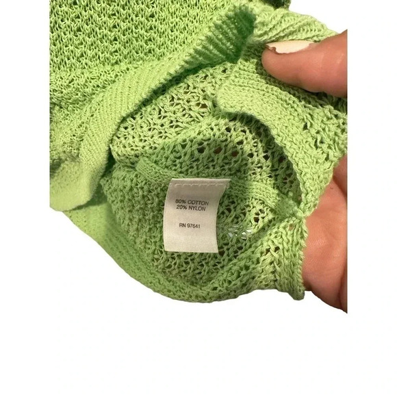 J Jill Womens Green Crochet Open Knit V Neck 3/4 Sleeve Sweater Top Size Small - Picture 3 of 3